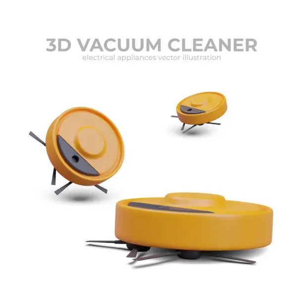 Vector illustration of Realistic robot vacuum cleaner on white background with place for text