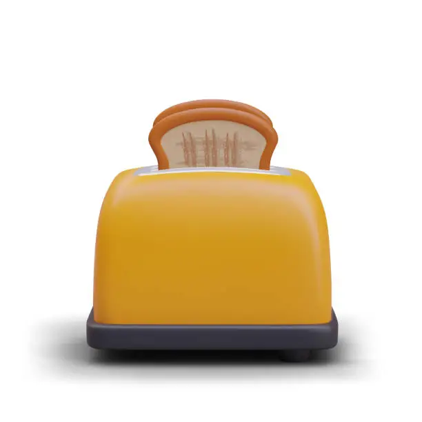 Vector illustration of Yellow realistic toaster with bread on white background