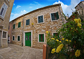 Streets of Porec with calm, colorful building facades in  Croatia, Istria