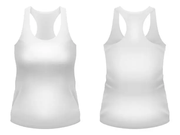 Vector illustration of Blank white tank top template. Front and back views. Vector illustration.