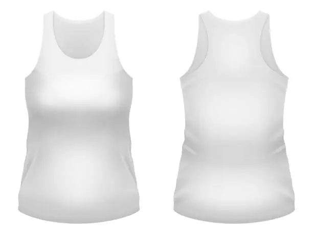 Vector illustration of Blank white tank top template. Front and back views. Vector illustration.