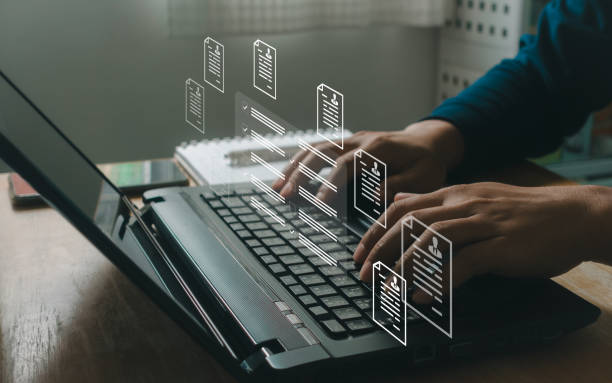 istock Human Resources or HR selects new career recruitment sites. recruit with online technology. unemployment finding job search for resume register job interview, find your career. Hiring online business. 2113142737