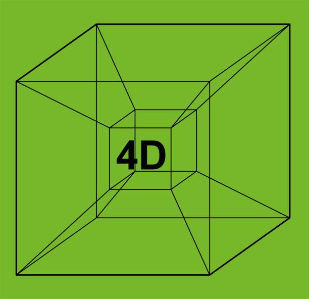 illustrazioni stock, clip art, cartoni animati e icone di tendenza di illustrazione vettoriale disegnata linea di tratto contorno forma quadrata della scatola del cubo concetto di quarta dimensione 4d - fourth dimension immagine