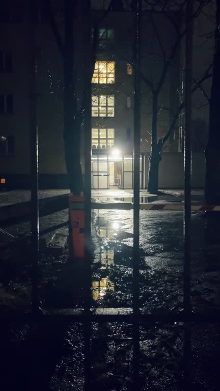 Fence, Lights, Night, Hospital