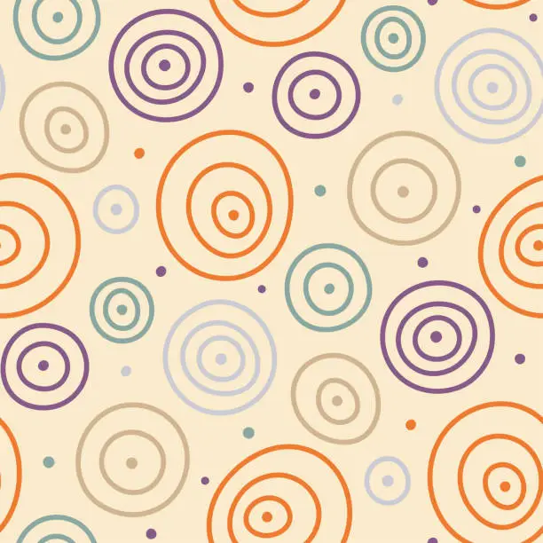 Vector illustration of Small contour linear multi-colored circles isolated on a yellow background. Cute seamless pattern. Vector simple flat graphic illustration. Texture.
