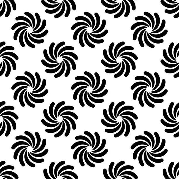 Vector illustration of Small black abstract round flowers isolated on white background. Monochrome floral seamless pattern. Vector simple flat graphic illustration. Texture.