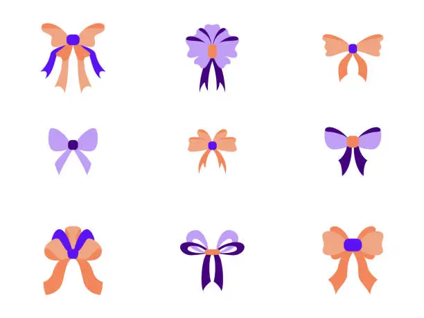 Vector illustration of Simple ribbon bows set