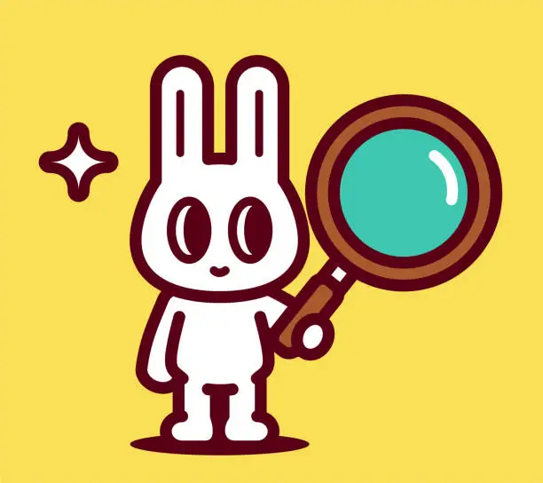 Vector illustration of A cute bunny holds a magnifying glass