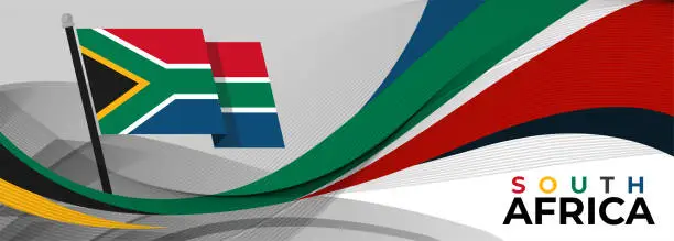 Vector illustration of South Africa flag for national independence day banner, colorful background and geometric abstract modern design. South African flag, happy heritage day, or Nelson Mandela day theme, business vector.