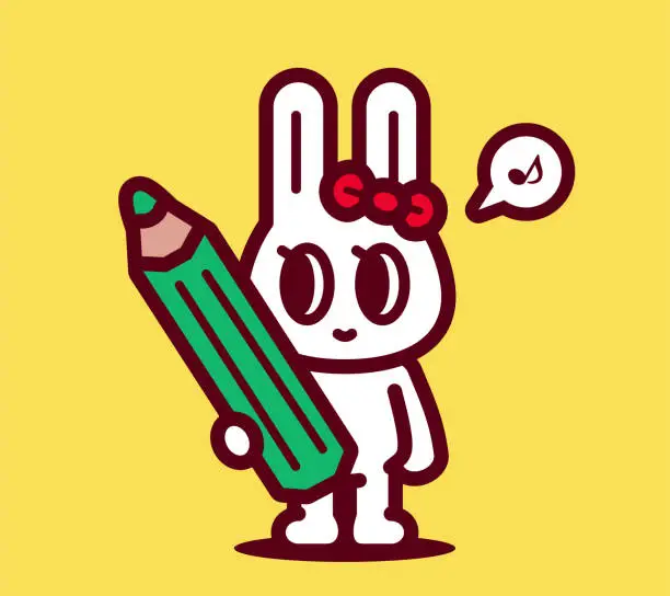 Vector illustration of A cute bunny holds a big pencil