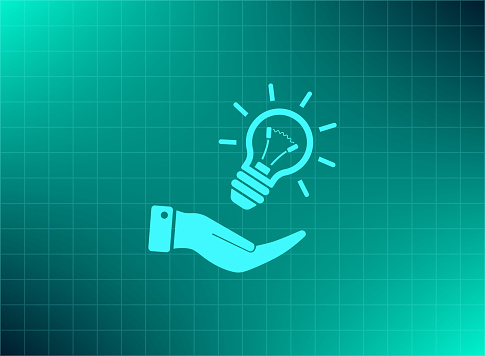 Electric light bulb in the palms, vector icon.