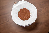 V60 Coffee Filter with Fresh Grounds: Overhead View