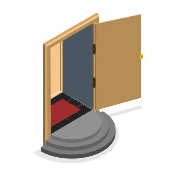 Vector illustration of 3D Isometric Flat Vector Set of Doors. Item 1