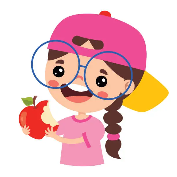 Vector illustration of Illustration Of Kid With Apple
