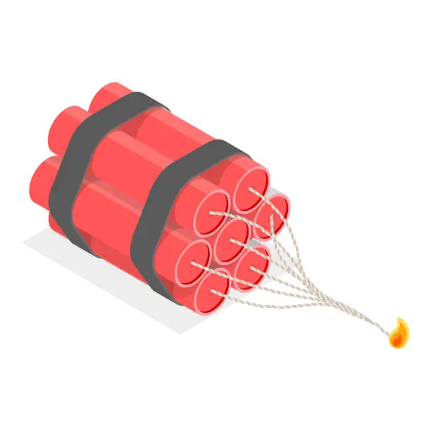 Vector illustration of 3D Isometric Flat Vector Set of Bombs And Dynamites. Item 2