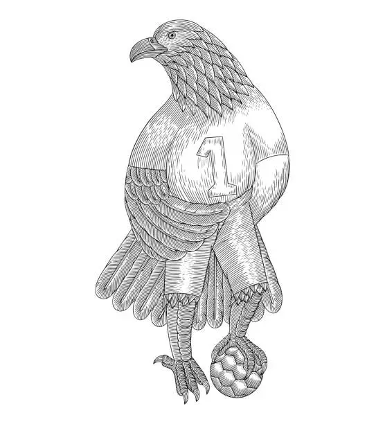 Vector illustration of Eagle mascot football, Vintage engraving drawing style illustration
