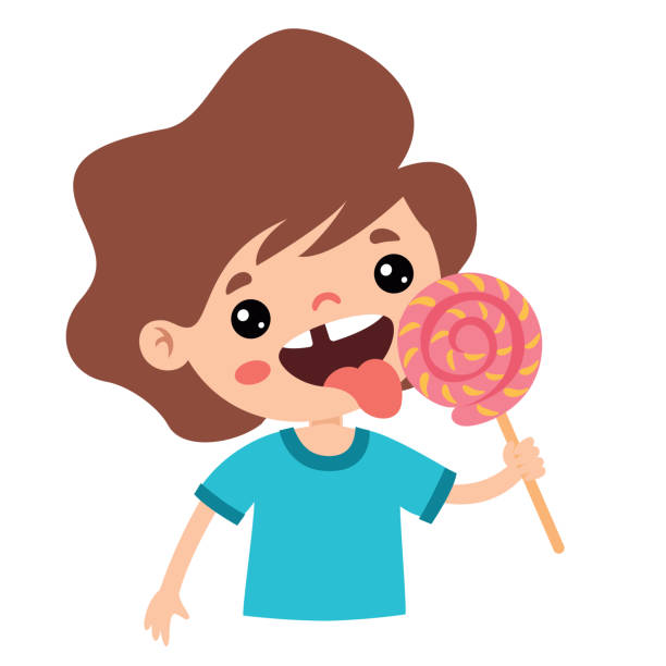 illustration of kid with candy - chewing gum candy bubble little girls stock illustrations