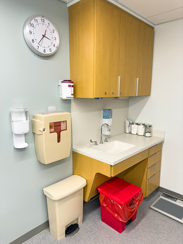 Detail of a doctor’s examination room  with sink in a hospital