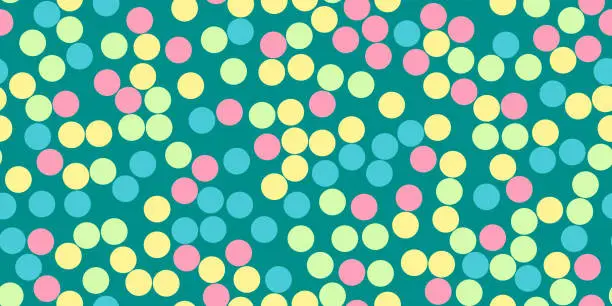 Vector illustration of Seamless pattern with colourful dots on blue, birthday or holiday background, vector