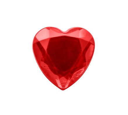Red heart shape crystal valentines day symbol sticker isolated on white background