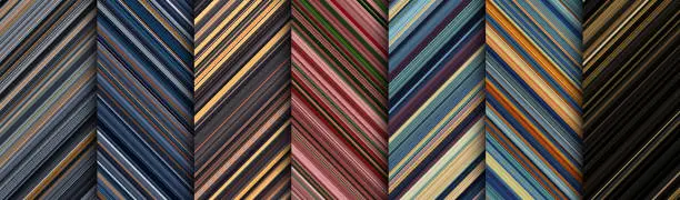 Vector illustration of Dark vintage detailed striped geometric patterns composed of big amount of thin multicolored stripes.