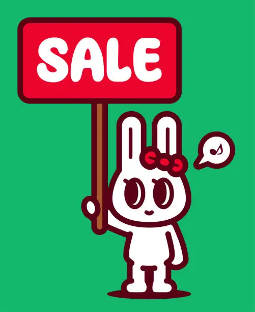 Vector illustration of A cute bunny holds a SALE sign