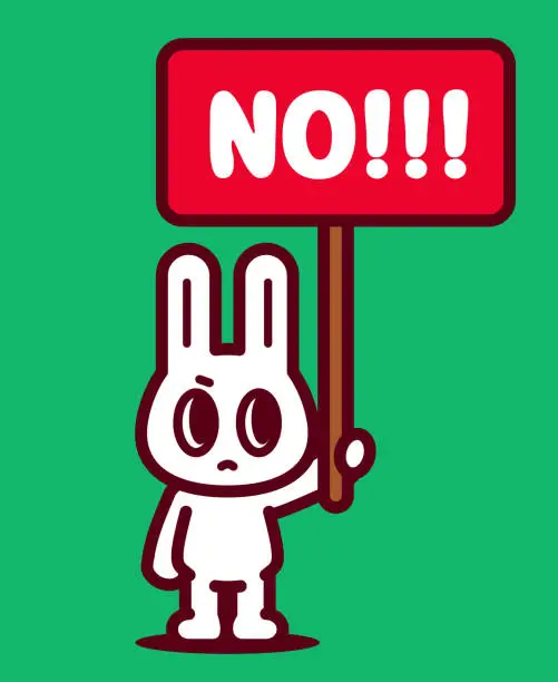 Vector illustration of A cute bunny holds a Prohibition Sign (No Symbol)
