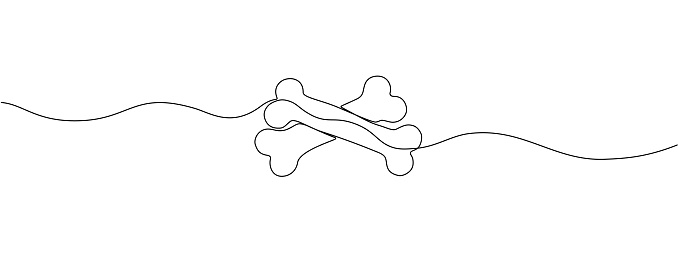 Continuous single line outline of dog bone icon. Single line outline of dog bones. Single line drawing background. Vector illustration.