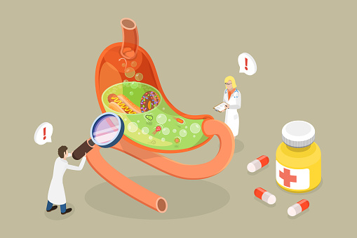 3D Isometric Flat Vector Conceptual Illustration of Gastritis And Helicobacter Disease, Problems with Intestines or Digestion