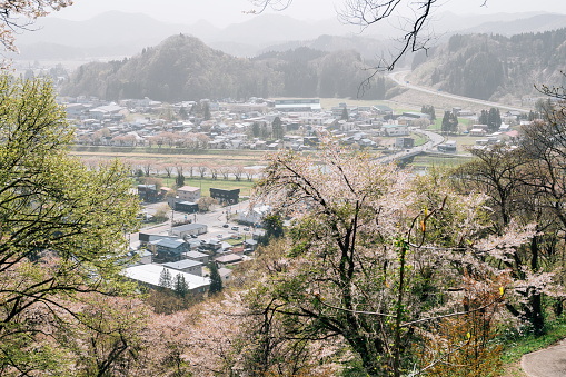View of Kakunodate town at spring in Akita, Japan