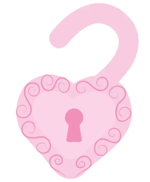 Vector illustration of Pink decorative padlock in the shape of a heart. Final illustration isolated on white background.