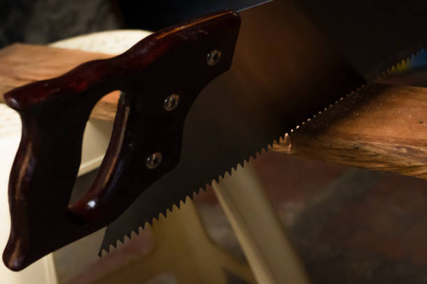 istock Person cutting wood with handsaw (detail) 2113525951