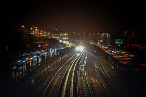 istock Subway rail transit road traffic at night 2113544976