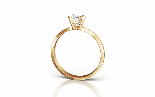 3d Render Gold single stone diamond ring, Object + Shadow Clipping Path