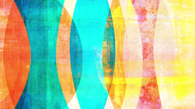 Retro mid-century abstract background loop. Colorful shapes with grunge texture.