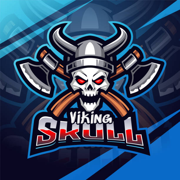 ilustraciones, imágenes clip art, dibujos animados e iconos de stock de viking skull esport mascot - viking mascot warrior pirate