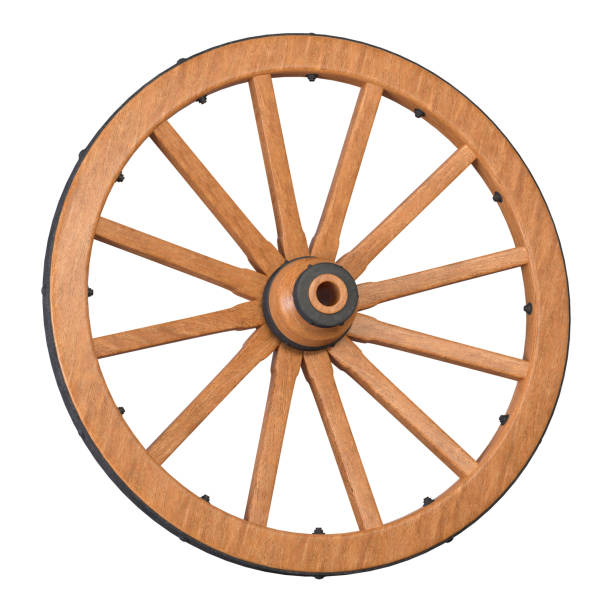 istock Old wooden wheel isolated on white 2113584339