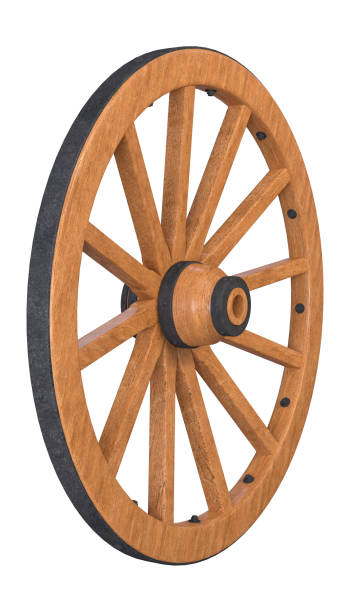 istock Old wooden wheel isolated on white 2113584355