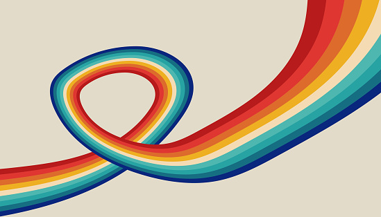 Vector abstract vintage 70s twisted ribbon stripe colorful rainbow background
