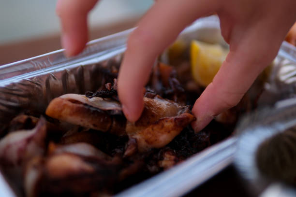 peeling shrimp before cooking food seafood. High quality photo