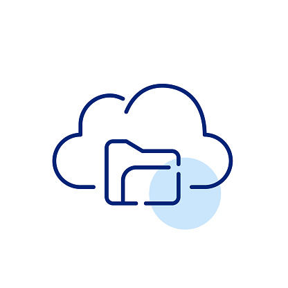 Cloud and folder. Storage and access of files and resources within a cloud-based repository. Pixel perfect, editable stroke vector icon