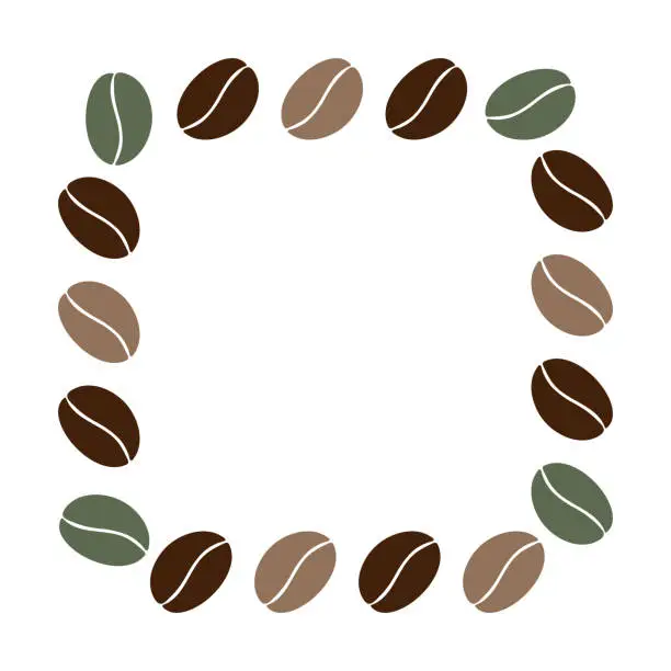 Vector illustration of Square frame of color mixed coffee beans in trendy green and brown Copy space Template for lettering