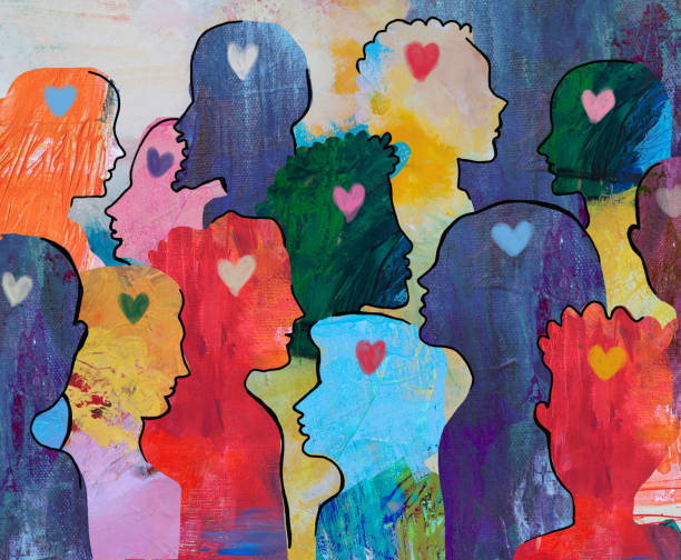 Group of loving diverse people Group of loving diverse people profile view bonding stock illustrations