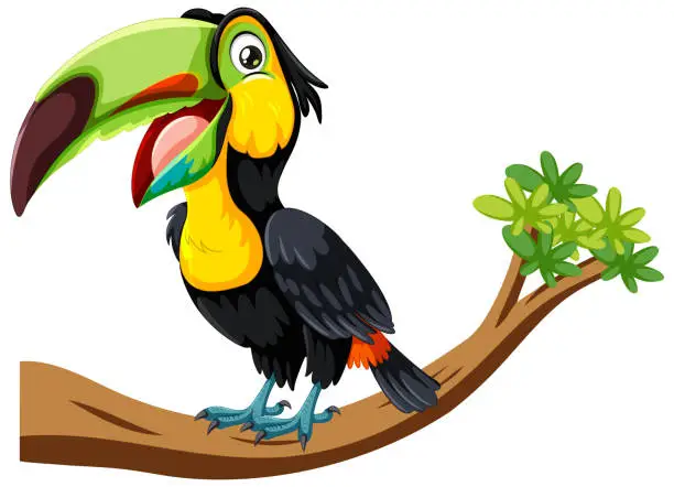 Vector illustration of Vector illustration of a vibrant toucan perched.