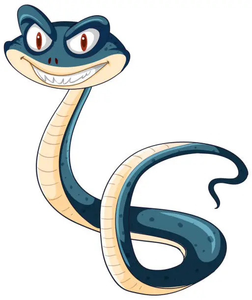 Vector illustration of Vector graphic of a smiling, friendly snake character.