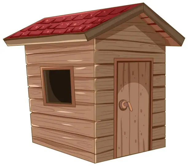 Vector illustration of Cartoon-style illustration of a small wooden shed.