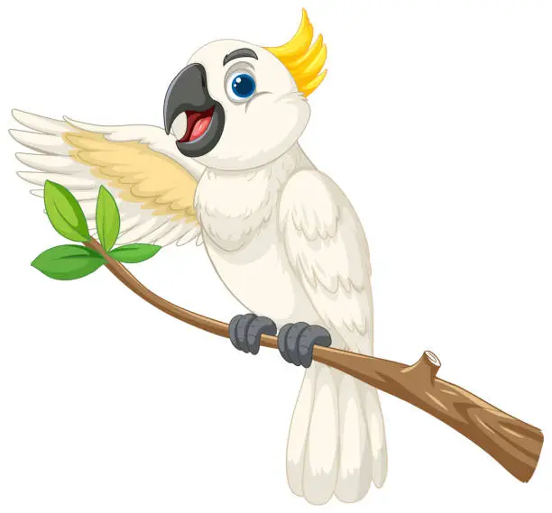 Vector illustration of Vector illustration of a happy cockatoo perched.