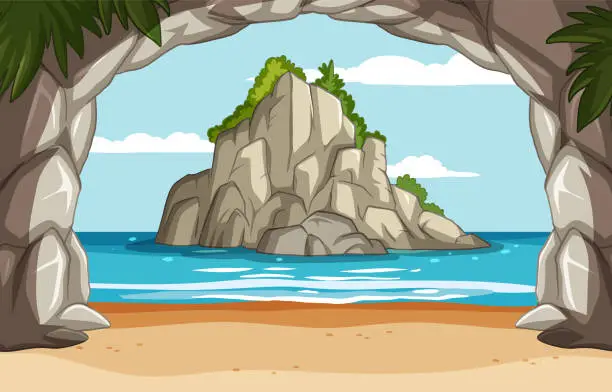 Vector illustration of Vector illustration of a hidden beach paradise