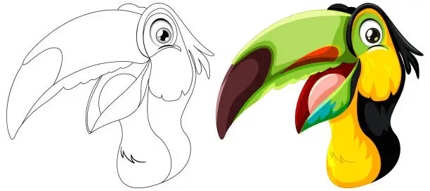 Vector illustration of Vector art of a vibrant, multicolored toucan bird.