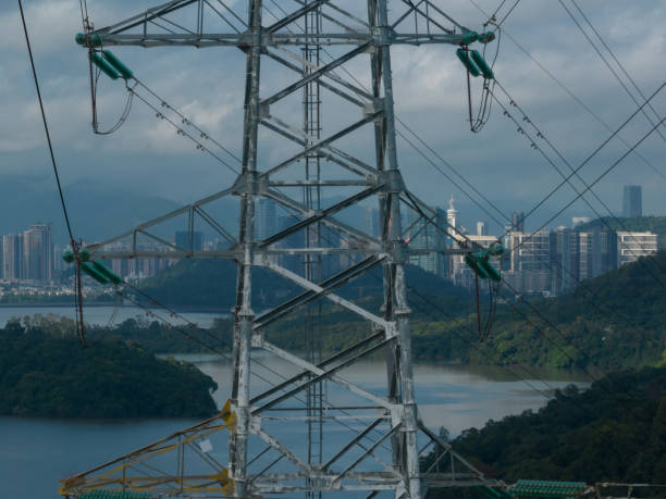 istock Aerial view of  Electricity network on cloudy background 2113865706